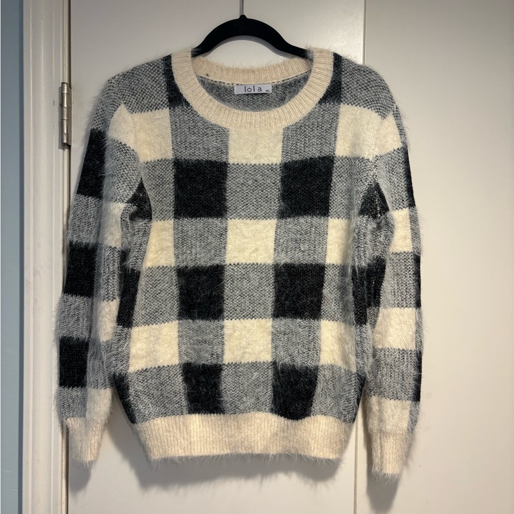 Lola Cream and Gray Checkered Women's Sweater